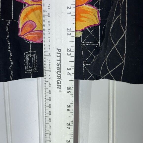 Mirasol M Floral Embroidered Jacket Black Cotton Linen Boho Artsy Button Shirt - Picture 7 of 9